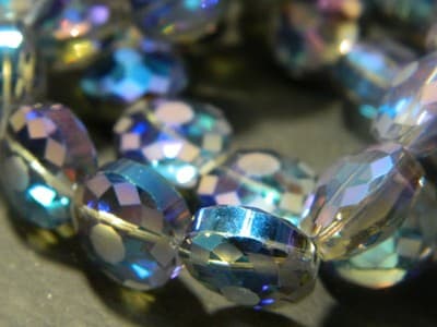 14MM Royal Blue Transparent Starburst Pattern Rainbow Faceted Flat Round - Thumbnail 6