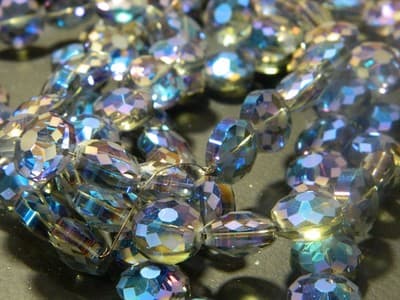 14MM Royal Blue Transparent Starburst Pattern Rainbow Faceted Flat Round - Thumbnail 7