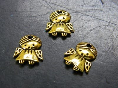 14MM Golden Tibet Style Guardian Angel Tab Charm Pendants - New Gold Toned - Thumbnail 3