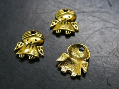 14MM Golden Tibet Style Guardian Angel Tab Charm Pendants - New Gold Toned - Thumbnail 5