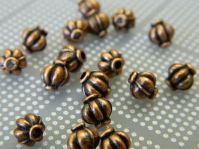 5.5MM Red Copper Colored Melon Style Jewelry Supply Spacer Beads - Zinc Metal - Image 1