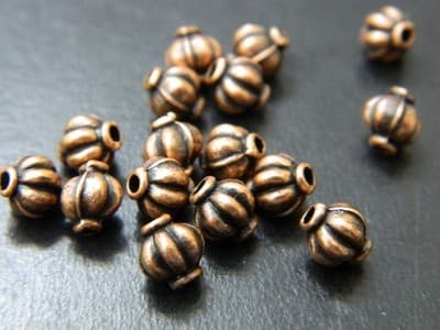 5.5MM Red Copper Colored Melon Style Jewelry Supply Spacer Beads - Zinc Metal - Thumbnail 2