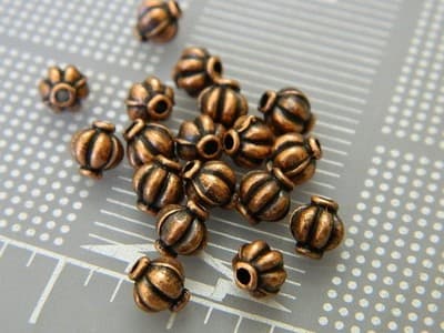 5.5MM Red Copper Colored Melon Style Jewelry Supply Spacer Beads - Zinc Metal - Thumbnail 3