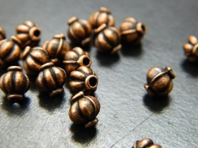 5.5MM Red Copper Colored Melon Style Jewelry Supply Spacer Beads - Zinc Metal - Thumbnail 4