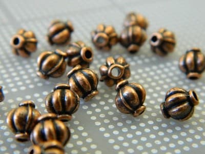 5.5MM Red Copper Colored Melon Style Jewelry Supply Spacer Beads - Zinc Metal - Thumbnail 5