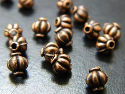 5.5MM Red Copper Colored Melon Style Jewelry Supply Spacer Beads - Zinc Metal - Thumbnail 6