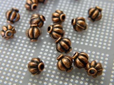 5.5MM Red Copper Colored Melon Style Jewelry Supply Spacer Beads - Zinc Metal - Thumbnail 7