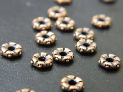 5.5MM Red Copper Colored Tibetan Style Small Flower Spacer Beads - Metal Alloy - Image 1
