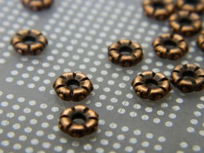 5.5MM Red Copper Colored Tibetan Style Small Flower Spacer Beads - Metal Alloy - Thumbnail 6