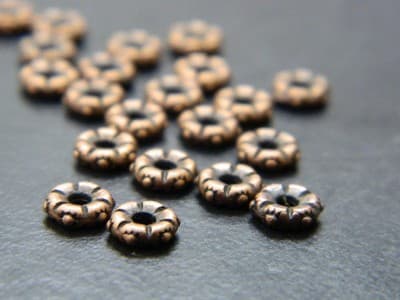 5.5MM Red Copper Colored Tibetan Style Small Flower Spacer Beads - Metal Alloy - Thumbnail 7