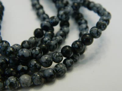 4MM Round Natural Snowflake Obsidian Gemstone Beads - Black & White Snowflake - Thumbnail 4