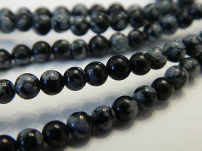 4MM Round Natural Snowflake Obsidian Gemstone Beads - Black & White Snowflake - Thumbnail 5