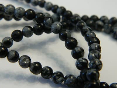 4MM Round Natural Snowflake Obsidian Gemstone Beads - Black & White Snowflake - Thumbnail 3