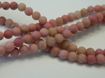 4MM Frosted Natural Rhodochrosite Round Gemstone Beads -Frosted Round - Thumbnail 2