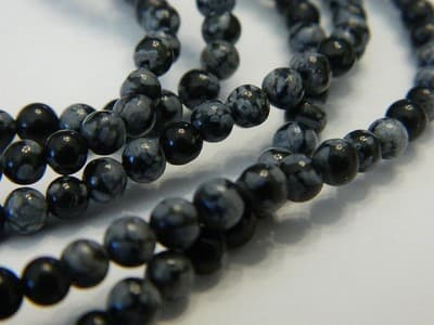4MM Round Natural Snowflake Obsidian Gemstone Beads - Black & White Snowflake - Thumbnail 2