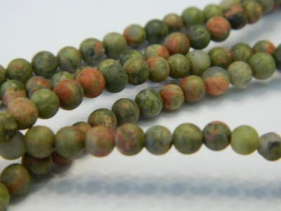 4MM Frosted Natural Unakite Round Gemstone Beads - Green & Red Frosted Round - Image 1