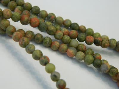 4MM Frosted Natural Unakite Round Gemstone Beads - Green & Red Frosted Round - Thumbnail 2