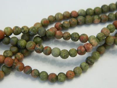 4MM Frosted Natural Unakite Round Gemstone Beads - Green & Red Frosted Round - Thumbnail 3