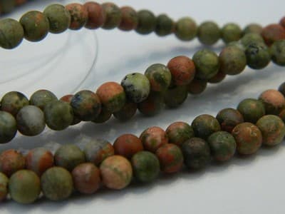 4MM Frosted Natural Unakite Round Gemstone Beads - Green & Red Frosted Round - Thumbnail 4