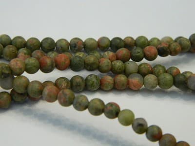 4MM Frosted Natural Unakite Round Gemstone Beads - Green & Red Frosted Round - Thumbnail 5
