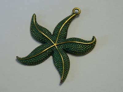 49MM Bronze Green Patina Starfish Pendant Focal - Ready to Decorate Starfish - Thumbnail 2