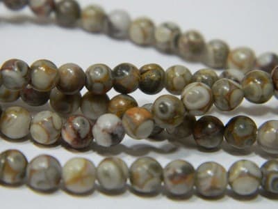 4MM Natural Fossilized Maifanite/Maifan Medical Stone Beads - Round Gray Base - Thumbnail 7