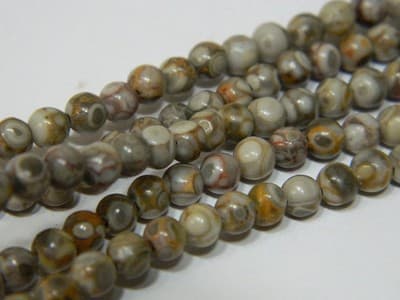 4MM Natural Fossilized Maifanite/Maifan Medical Stone Beads - Round Gray Base - Thumbnail 5