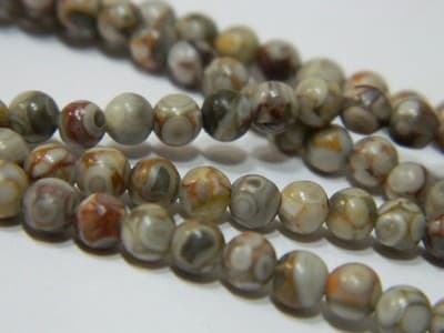 4MM Natural Fossilized Maifanite/Maifan Medical Stone Beads - Round Gray Base - Thumbnail 8