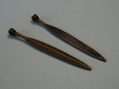 56MM Red Copper Toned Pewter Long & Thin Leaf Charm Pendant - Dainty 2 Side - Image 1