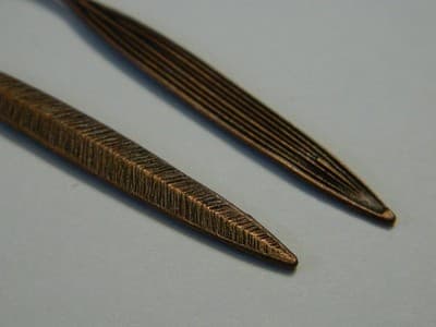 56MM Red Copper Toned Pewter Long & Thin Leaf Charm Pendant - Dainty 2 Side - Thumbnail 7