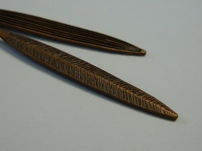 56MM Red Copper Toned Pewter Long & Thin Leaf Charm Pendant - Dainty 2 Side - Thumbnail 6