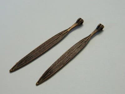 56MM Red Copper Toned Pewter Long & Thin Leaf Charm Pendant - Dainty 2 Side - Thumbnail 2