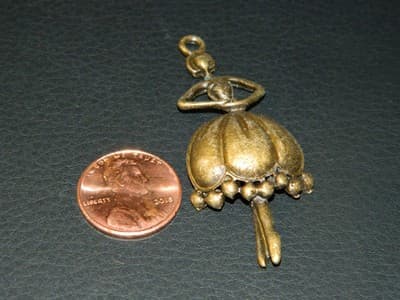 55MM Ballarina In Bronze Pewter Large Charm Pendant - Bronze Stamped Pewter - Thumbnail 2