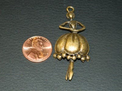 55MM Ballarina In Bronze Pewter Large Charm Pendant - Bronze Stamped Pewter - Thumbnail 3