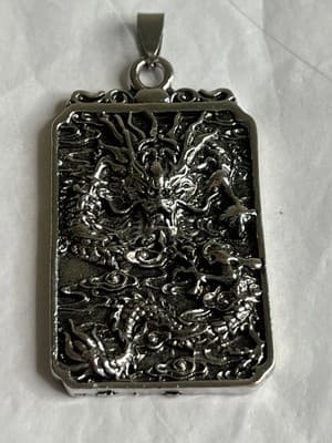 55MM Metal Chinese Dragon Blessing Pewter Pendant - Big Silver Tone Metal 3D - Thumbnail 2