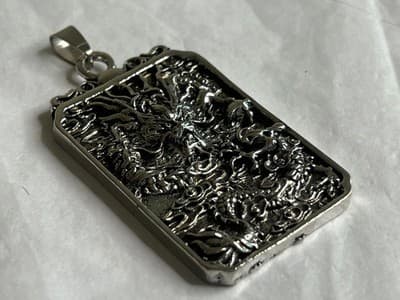 55MM Metal Chinese Dragon Blessing Pewter Pendant - Big Silver Tone Metal 3D - Image 1