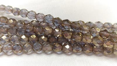 6MM Czech Fire Polished Round Faceted Beads - Taupe Brown Crystal Fire Polish - Image 1