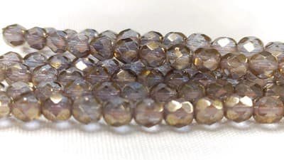 6MM Czech Fire Polished Round Faceted Beads - Taupe Brown Crystal Fire Polish - Thumbnail 2