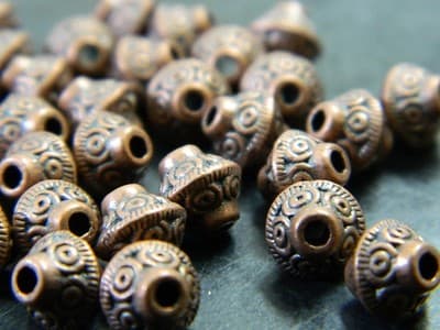 6.5MM Tibetan Antiqued Red Copper Metal Alloy Bead Spacers - Detailed Red - Image 1