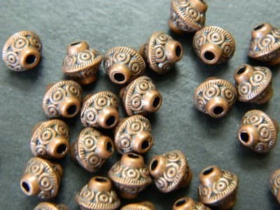 6.5MM Tibetan Antiqued Red Copper Metal Alloy Bead Spacers - Detailed Red - Thumbnail 2