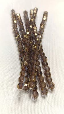 6MM Czech Fire Polished Round Faceted Beads - Taupe Brown Crystal Fire Polish - Thumbnail 4