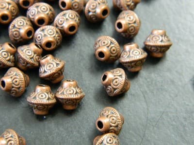 6.5MM Tibetan Antiqued Red Copper Metal Alloy Bead Spacers - Detailed Red - Thumbnail 4