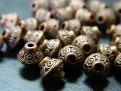 6.5MM Tibetan Antiqued Red Copper Metal Alloy Bead Spacers - Detailed Red - Thumbnail 3
