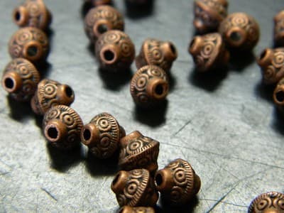 6.5MM Tibetan Antiqued Red Copper Metal Alloy Bead Spacers - Detailed Red - Thumbnail 5