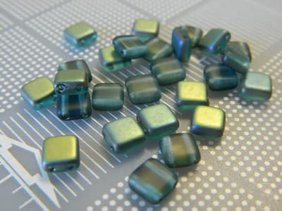6mm Czech Glass Flat Square Beads Aquamarine Matte Vitex - 2-Hole Czech Flat - Image 1