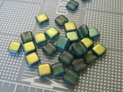 6mm Czech Glass Flat Square Beads Aquamarine Matte Vitex - 2-Hole Czech Flat - Thumbnail 3