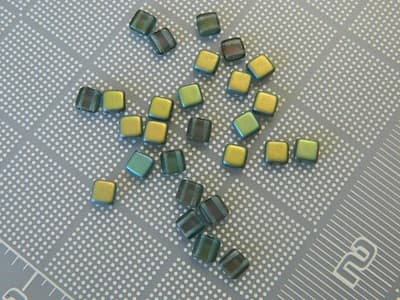 6mm Czech Glass Flat Square Beads Aquamarine Matte Vitex - 2-Hole Czech Flat - Thumbnail 2