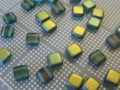 6mm Czech Glass Flat Square Beads Aquamarine Matte Vitex - 2-Hole Czech Flat - Thumbnail 5
