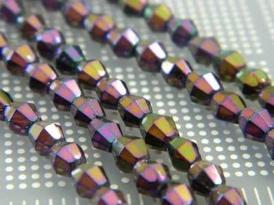 5MM Czech Fire Polished Bicone Picasso Sun Beads - Iris, Opaque, Picasso Fire - Thumbnail 2