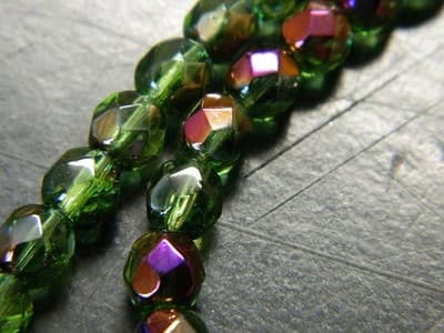 6MM Green/Bronze & Purple Highlights Fire Polished Faceted Czech Boho Crystal - Thumbnail 3